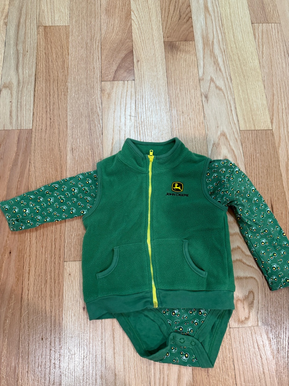 John Deere Green Fleece One-Piece with Yellow Zipper